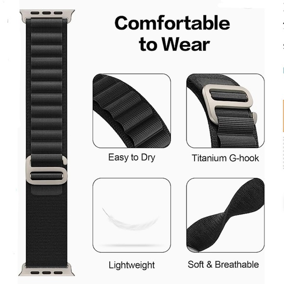 NEW 3 Alpine Loop Band Apple Watch ULTRA 49mm Starlight Olive Black NWT - Picture 3 of 11